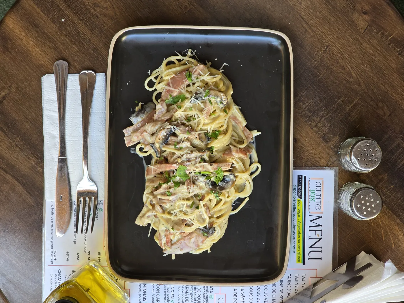 Fresh pasta in a creamy sauce at Culture Box