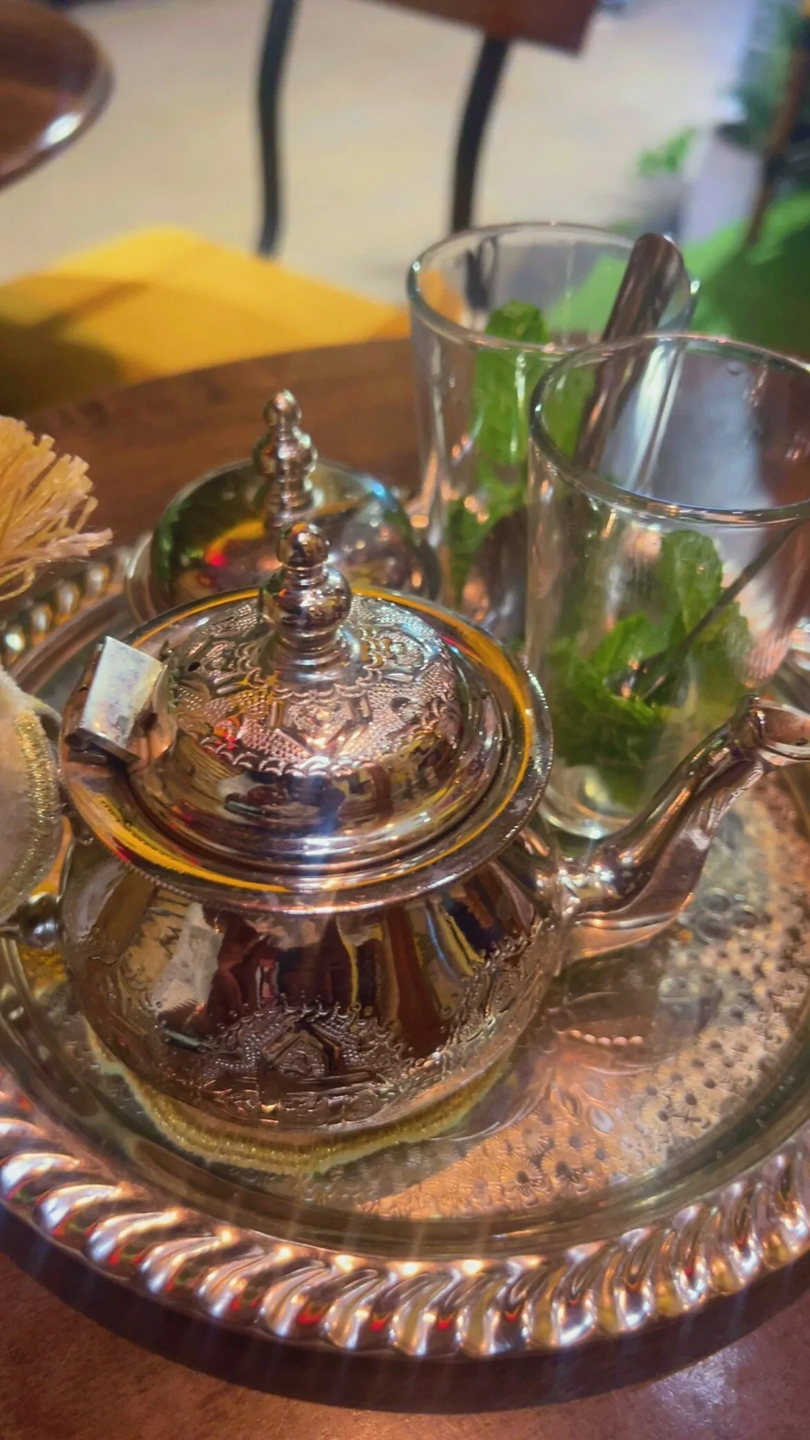 Moroccan mint tea poured from a silver teapot at Culture Box